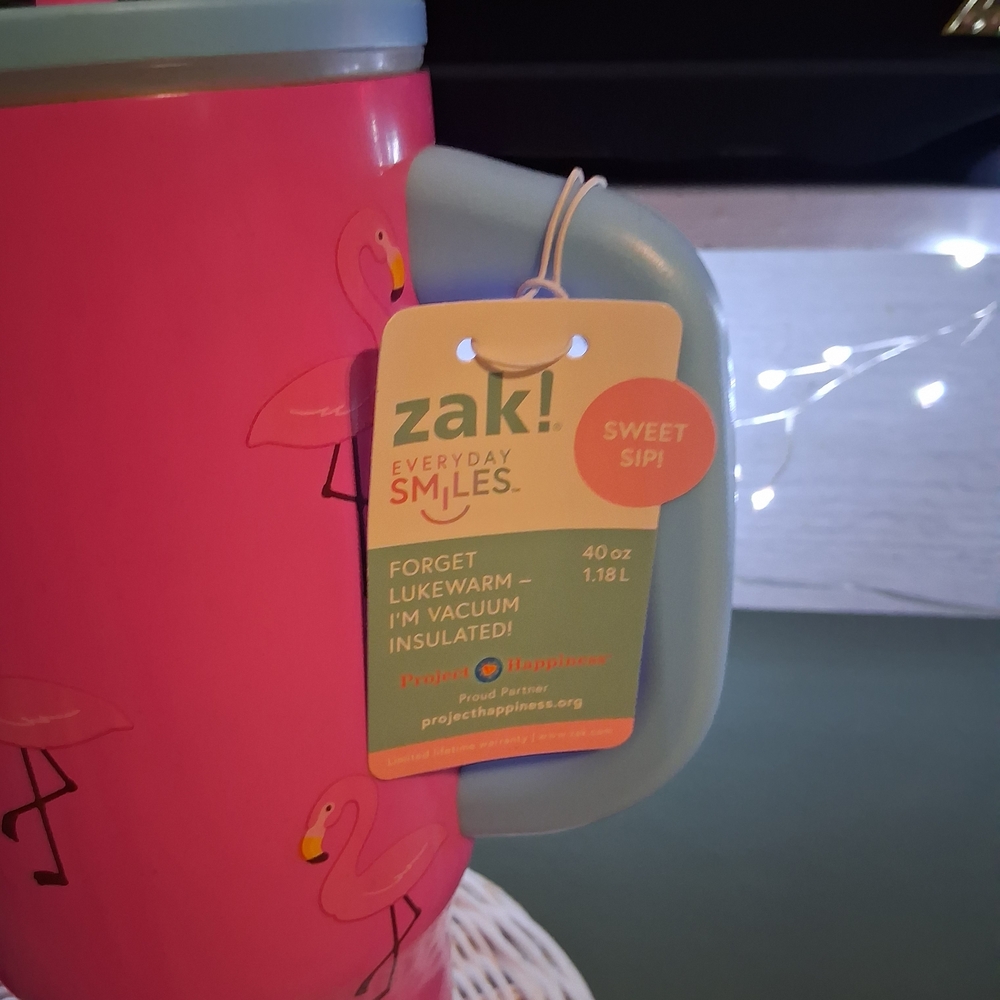 Zak! Pink Flamingo Travel Mug with Handle and Straw - Picture 4 of 6